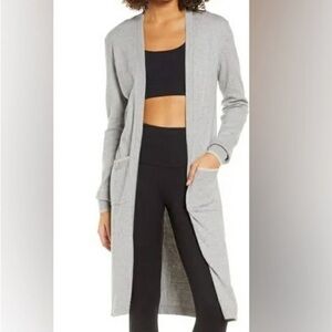 Spiritual Gangster Calli Midi Cardigan in Heather Grey and Gold, Size Medium
